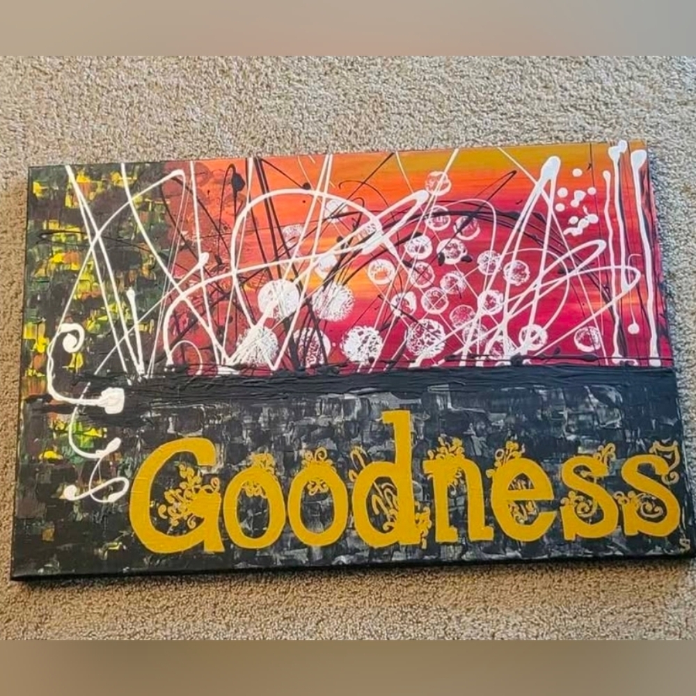 Abstract Canvas Art with 'Goodness' Text